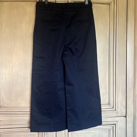 Valentino Red Label Navy Wide Leg Cropped Cotton Pants with Braided Waist Band - Picture 3 of 9